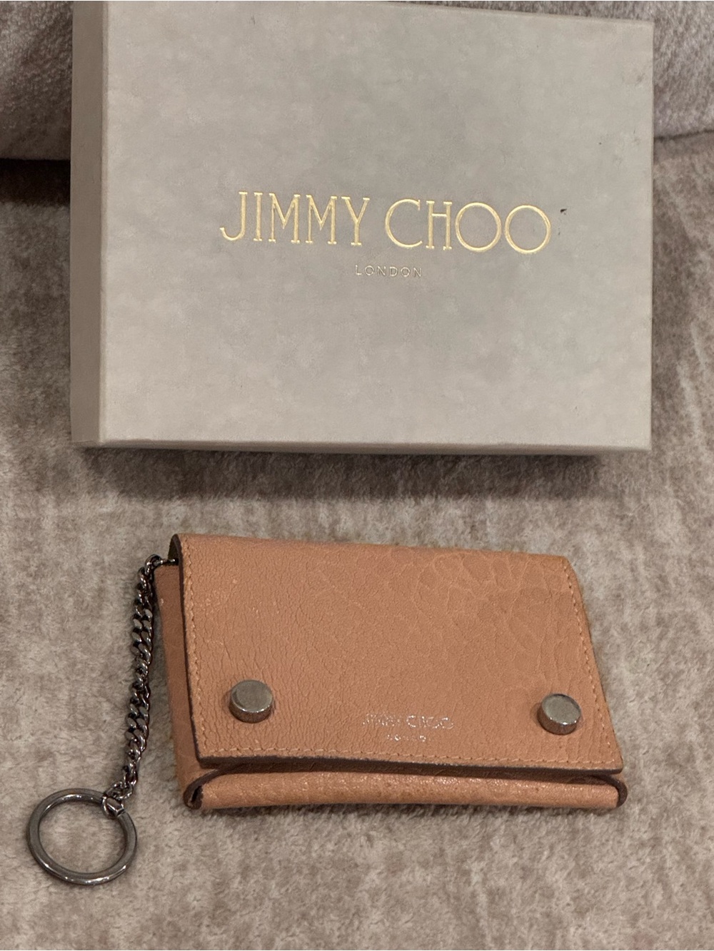 Jimmy Choo Made in Italy Tan Leather Card Holder Wallet with Chain